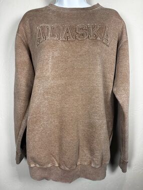 Alaska Embroidered Crewneck Soft Sweatshirt Brown Size Medium